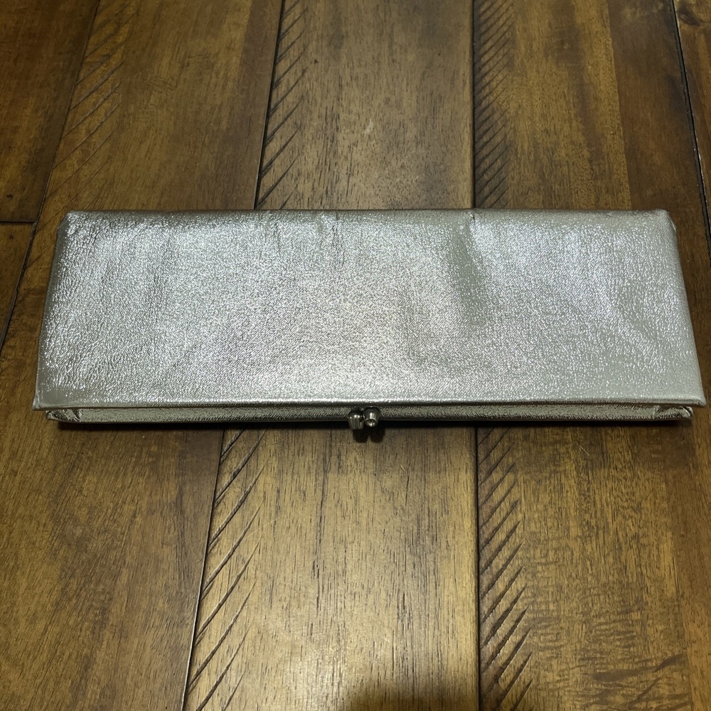 HL USA Clutch Bag Women Large Silver Good Metallic Vintage Kiss Lock Evening